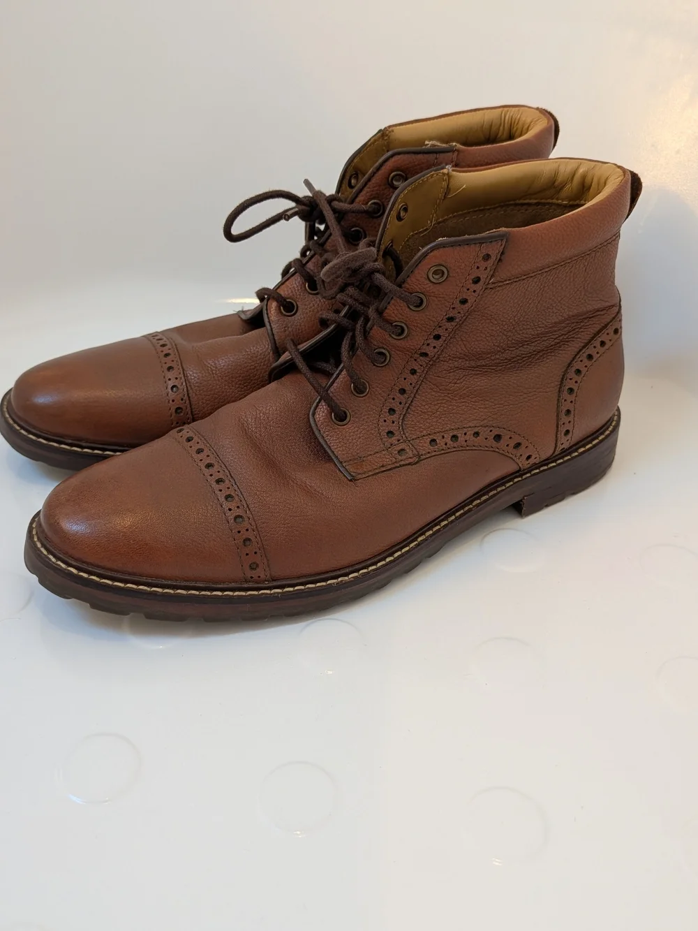 Florsheim Men's Brown Leather Cap-Toe Lace-Up Boots, Size 10.5